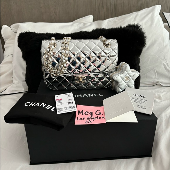 NWT 🖤 CHANEL 24C Silver Mirrored Metallic Medium Star Charm Flap Bag - Picture 15 of 16